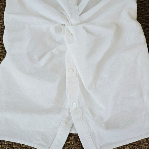 NEW French Connection Women's Blouse Size Medium White Aofie Linen Blend Twist - Picture 6 of 16